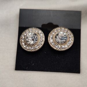 Source Unknown Crystal and Gold Round Earrings